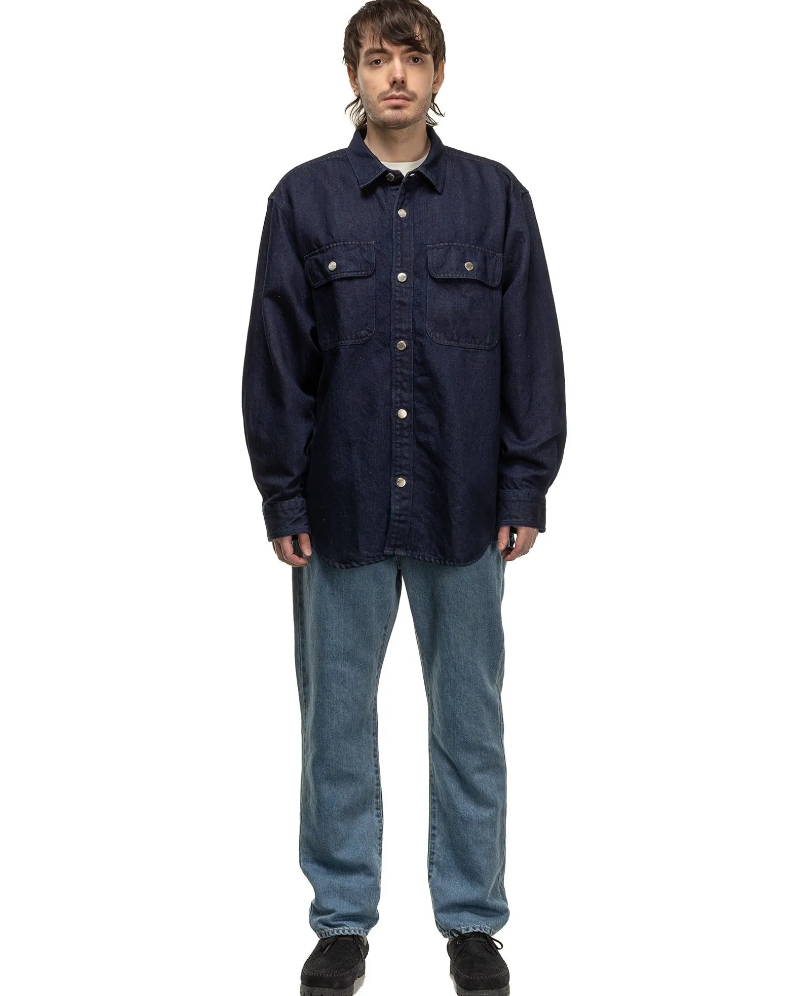 Washed Linen Denim Standard Pants Light Indigo