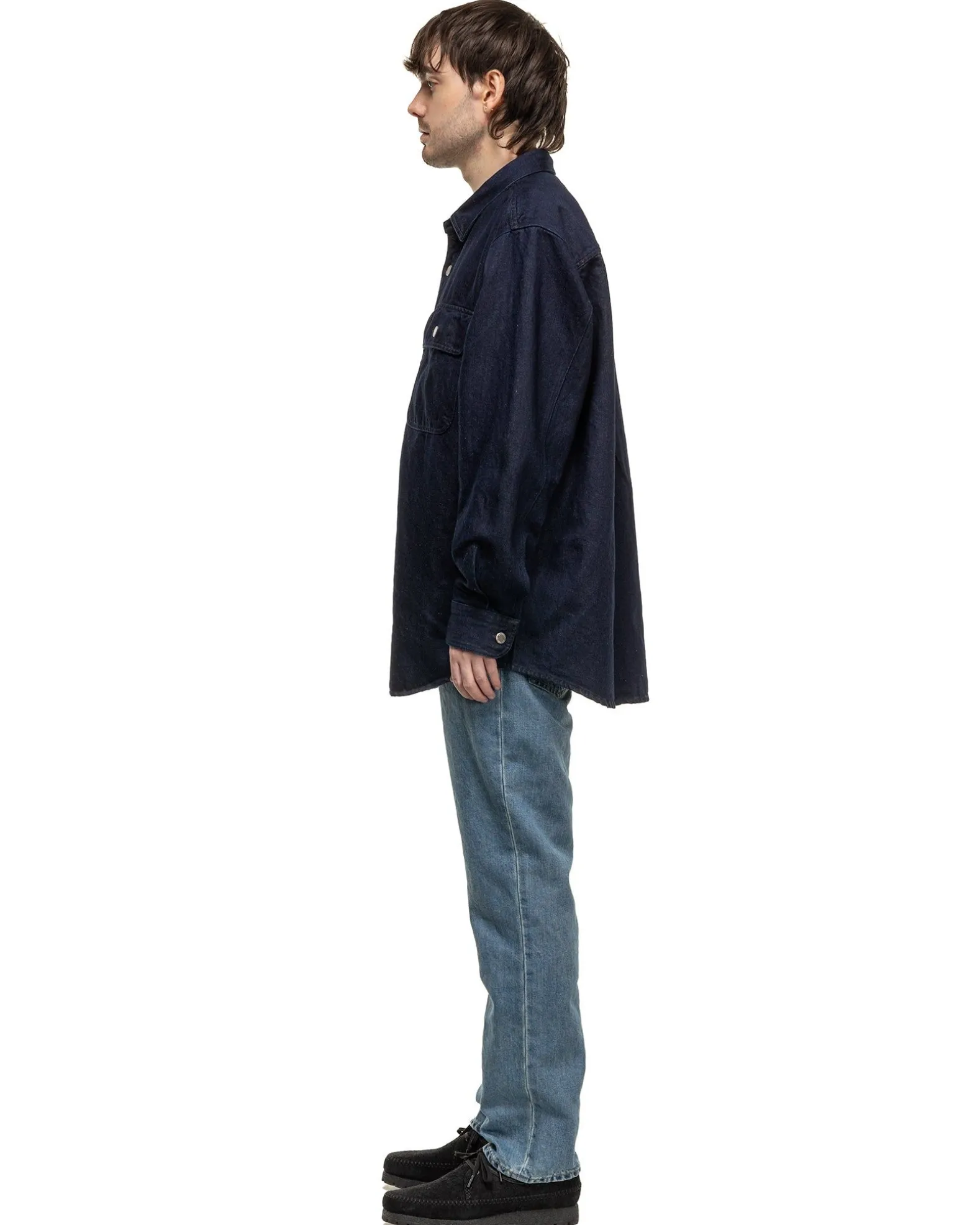 Washed Linen Denim Standard Pants Light Indigo