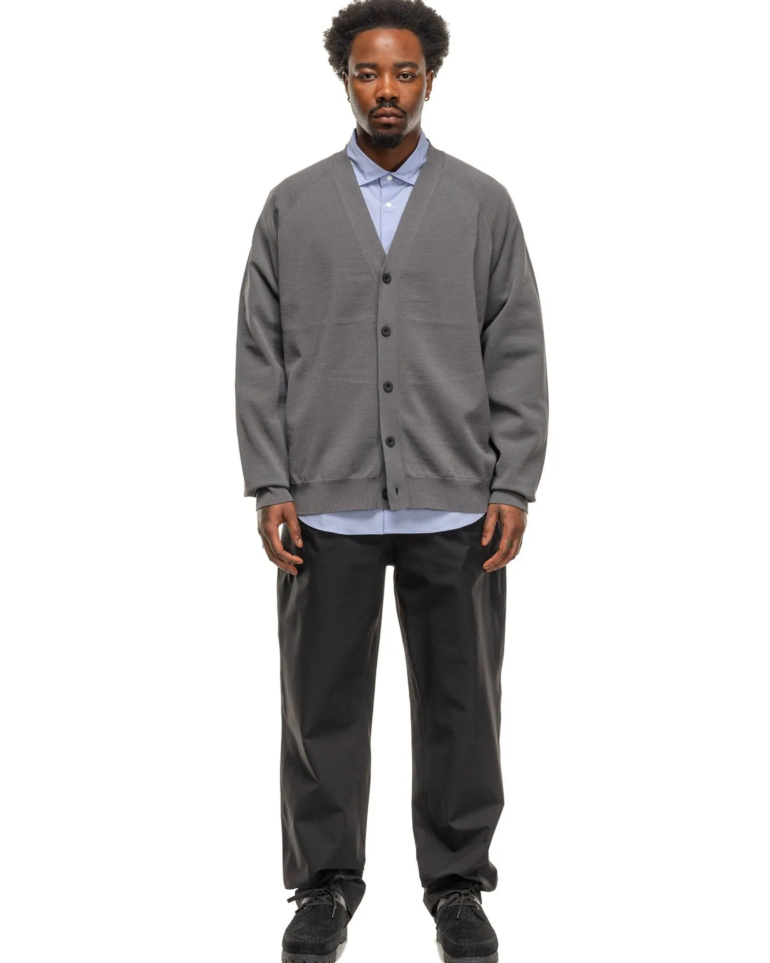 Wholegarment Wool Knit Cardigan Mix Charcoal