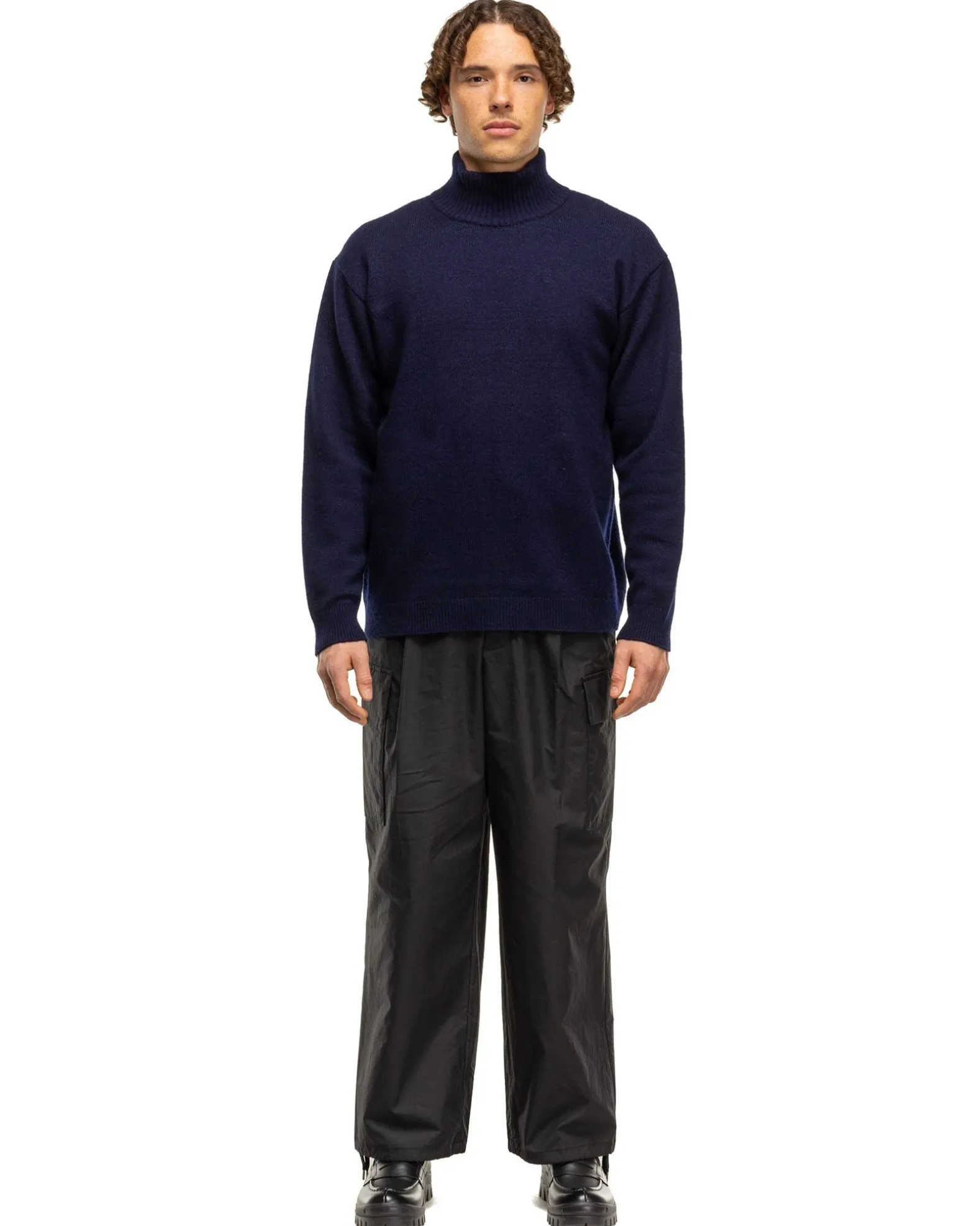Wool Cotton Mouline Highneck Sweat Shirt Navy