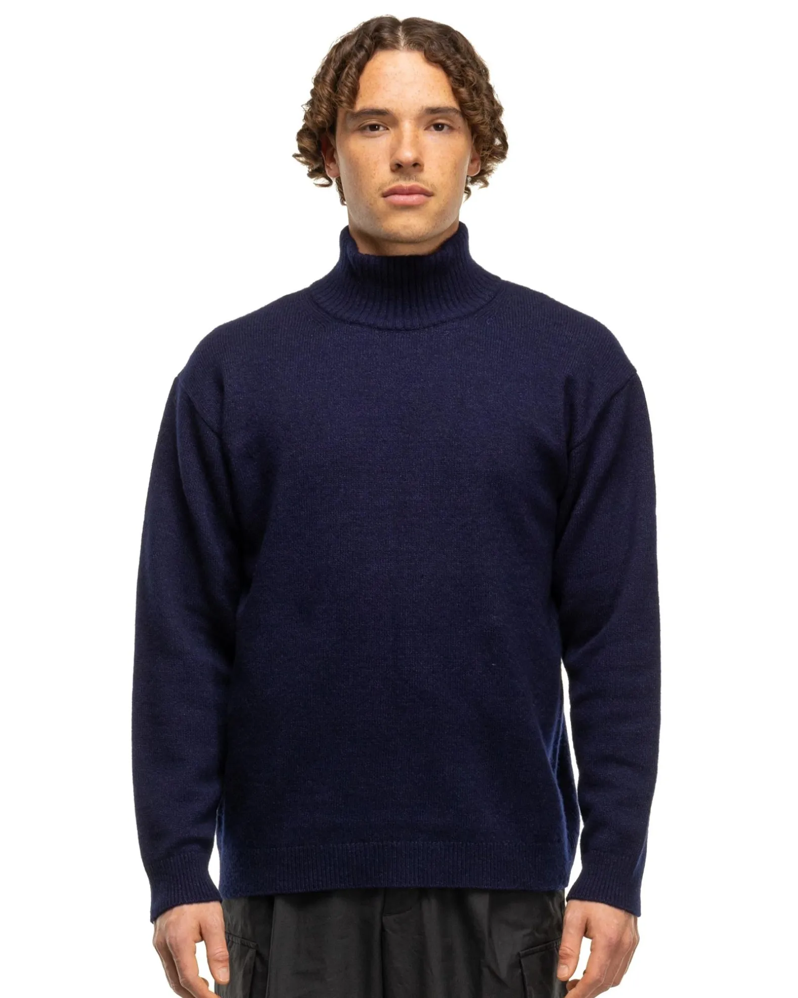 Wool Cotton Mouline Highneck Sweat Shirt Navy