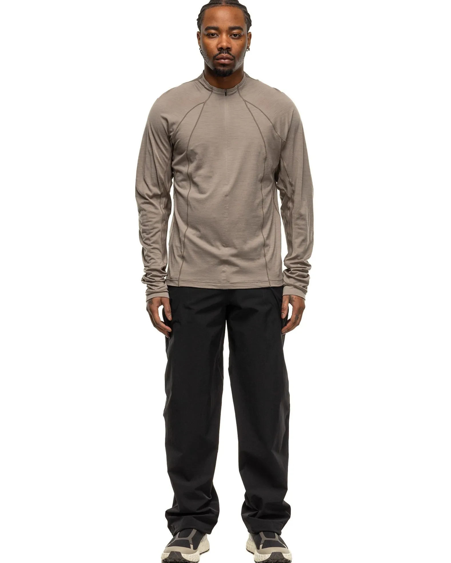 Wool Half Zip L/S T-Shirt Grey Beige