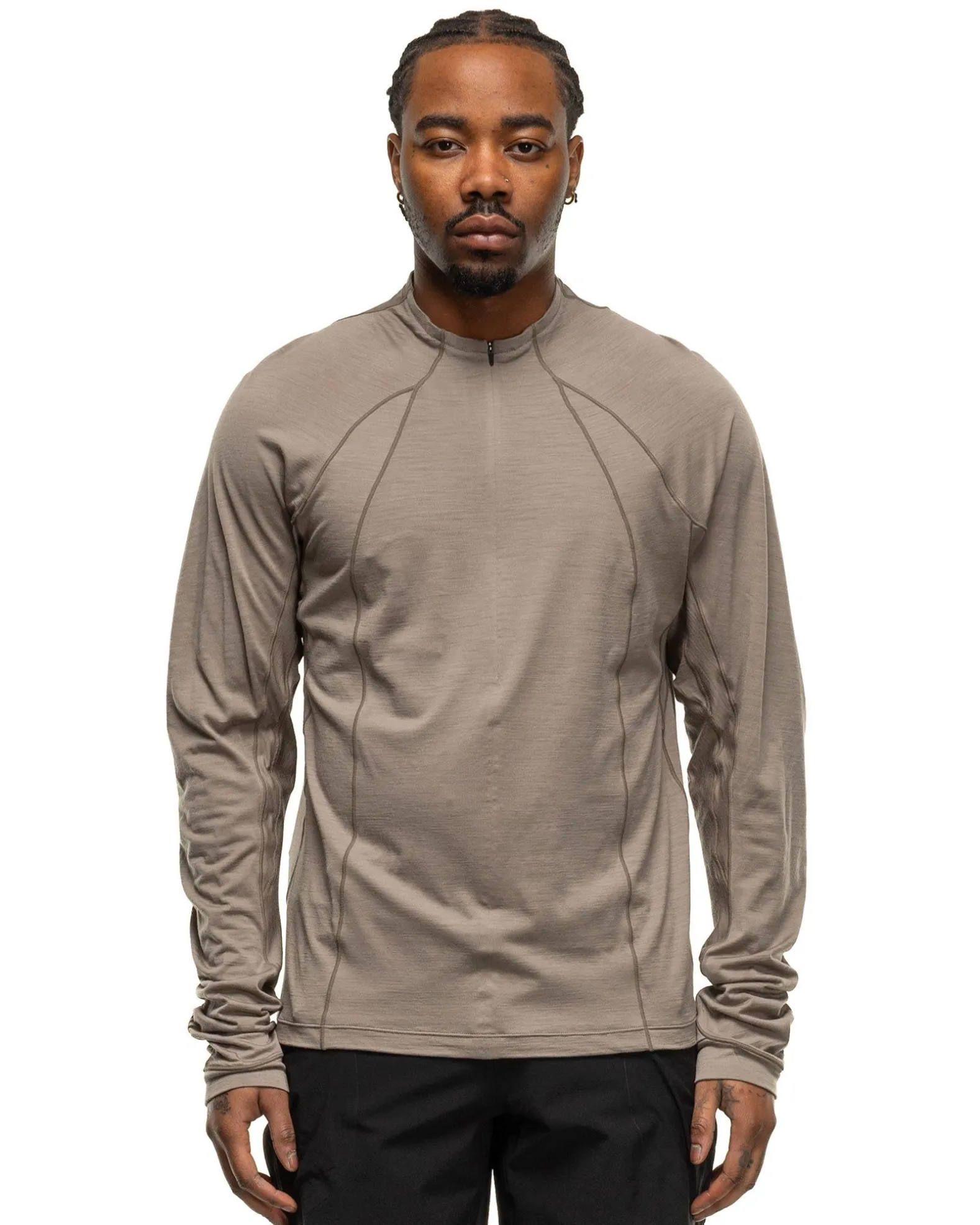 Wool Half Zip L/S T-Shirt Grey Beige